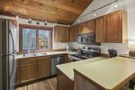 Meadow Ridge 3 Mammoth Condo Rental- Open Floor Plan Living Room, Dining Room and Kitchen